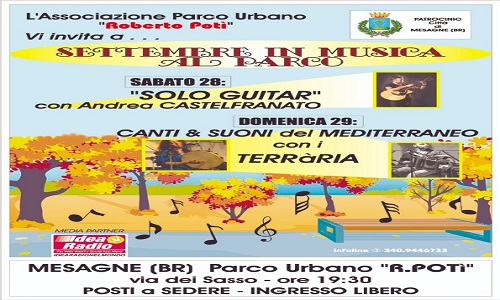 Settembre in musica al parco: oggi e domani al Potì di Mesagne due appuntamenti musicali