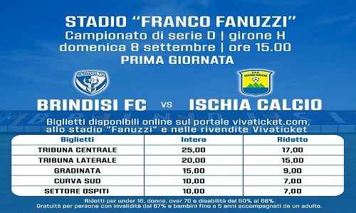 Brindisi calcio biglietti della partita cntro l'Ischia e allenamento a San Vito 
