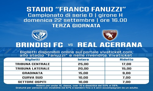 Brindisi calcio i biglietti per la gara contro il Real Acerrana