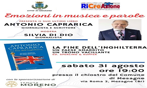 Mesagne estate sabato 31 agosto con Antonio Caprarica e gli incontri letterari di “Solidea”