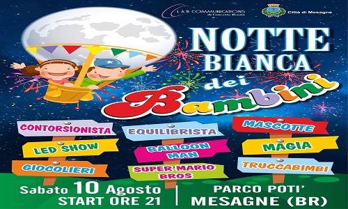 La notte bianca dei bambini: giochi e attrazioni sabato 10 agosto a Mesagne