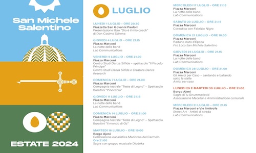 San Michele Salentino, ecco il programma estivo con format di successo e proposte per turisti