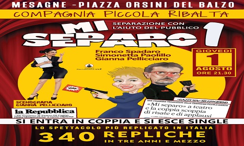  “Mi separo 1”, spettacolo teatrale della Compagna “Piccola Ribalta” giovedì 1 agosto a Mesagne